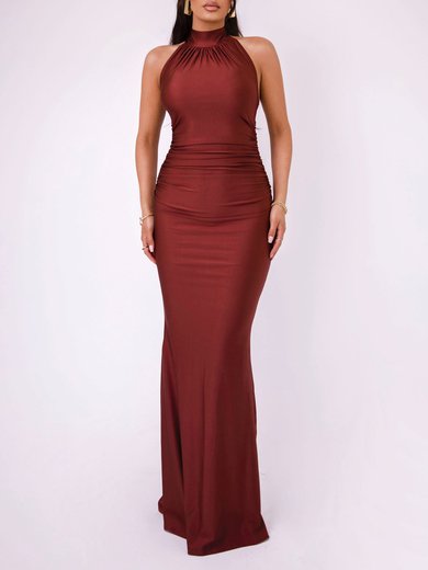 Backless Sheath/Column High Neck Ruched Jersey Formal Dress PT02026088