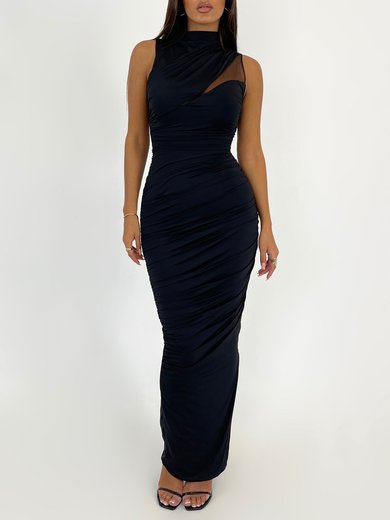 Black High Neck Split Jersey Formal Dress PT02026098