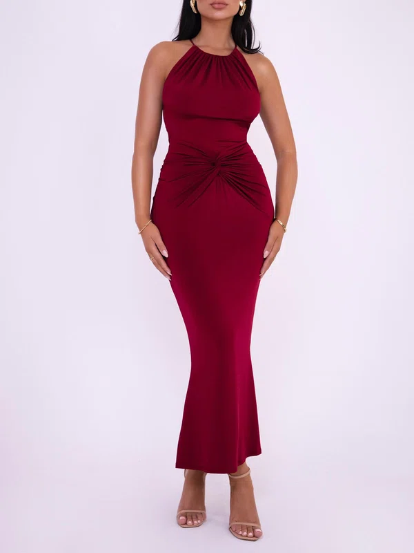 Burgundy Scoop Neck Jersey Formal Dress PT02026101