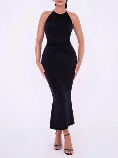 Black Scoop Neck Jersey Formal Dress PT02026103