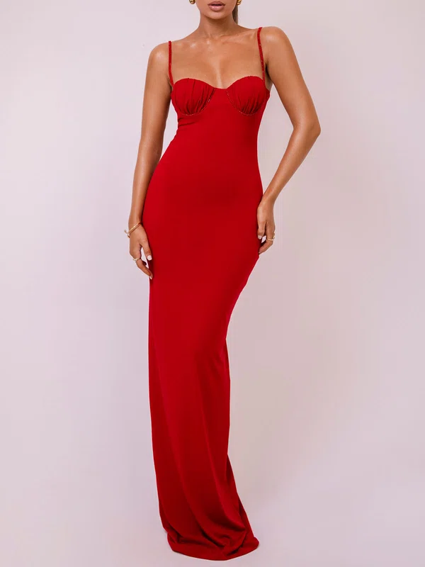 Red Sheath/Column Sweetheart Jersey Split Formal Dress PT02026110