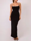 Black Sheath/Column Square Neckline Split Jersey Formal Dress PT02026115