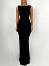 Black Backless Sheath/Column Scoop Neck Jersey Formal Dress PT02026119