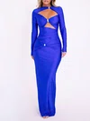 Cut Out Ruched Jersey Long Sleeve Formal Dress PT02026144