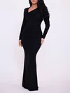 Asymmetrical Neck Ruched Glitter Long Sleeve Formal Dress PT02026151