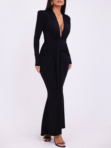 V-neck Ruched Jersey Long Sleeve Formal Dress PT02026155