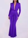 V-neck Ruched Jersey Long Sleeve Formal Dress PT02026158