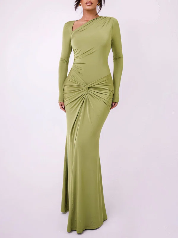 Asymmetrical Neck Jersey Long Sleeve Formal Dress PT02026175