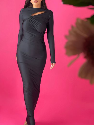 High Neck Ruched Jersey Long Sleeve Formal Dress PT02026185