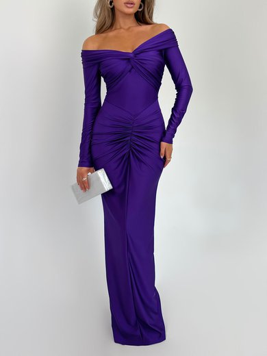 Off Shoulder Long Sleeve Ruched Jersey Formal Dress PT02026188