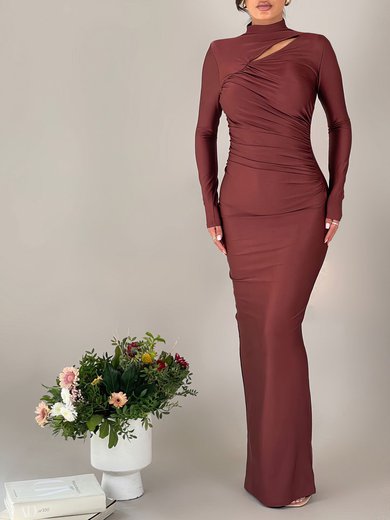 High Neck Ruched Jersey Long Sleeve Formal Dress PT02026190