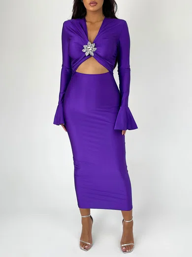 Cut Out V-neck Jersey Long Sleeve Formal Dress PT02026200