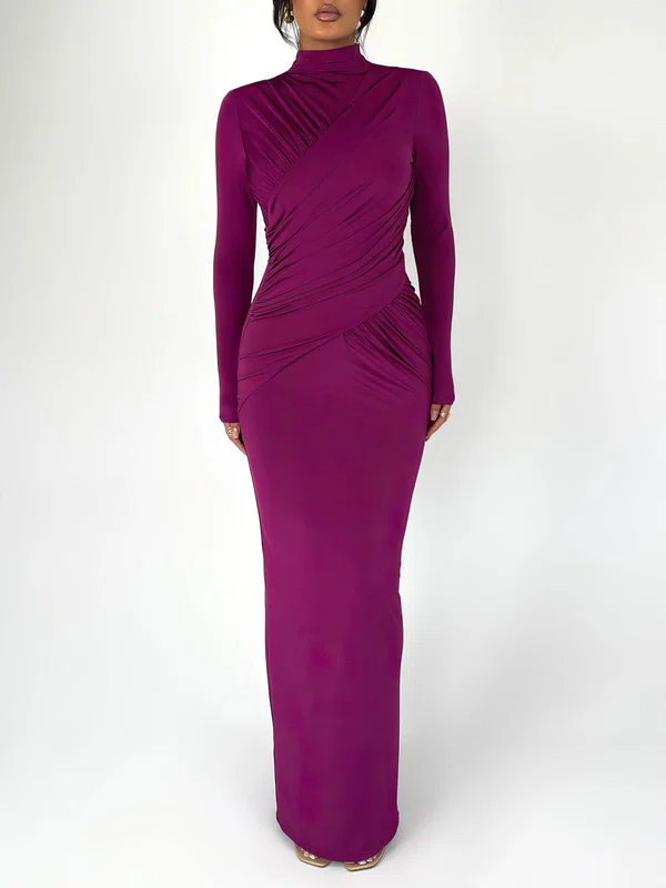 High Neck Ruched Jersey Long Sleeve Formal Dress PT02026205