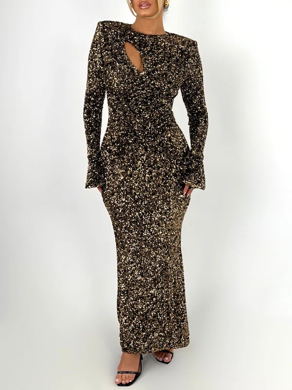 Cut Out Long Sleeve Velvet Sequin Formal Dress PT02026208