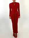 High Neck Jersey Split Long Sleeve Formal Dress PT02026209