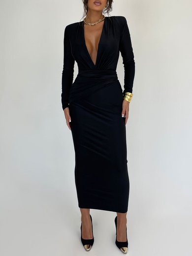 V-neck Ruched Jersey Long Sleeve Formal Dress PT02026224