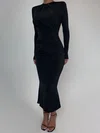 Black Long Sleeve High Neck Jersey Ruched Formal Dress PT02026230