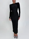 Black Long Sleeve Sheath/Column Scoop Neck Split Jersey Formal Dress PT02026240