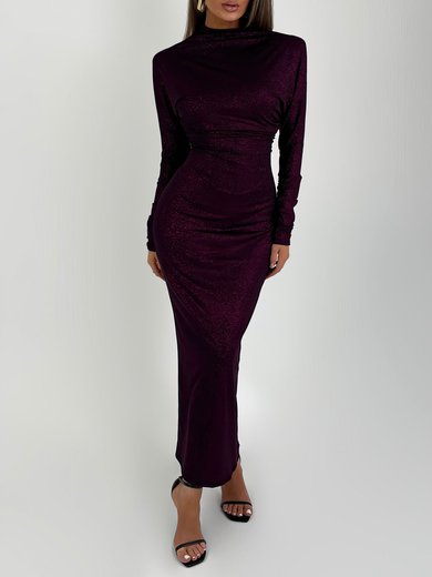 Long Sleeve Sheath/Column High Neck Glitter Ruched Formal Dress PT02026242