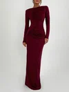 Burgundy Sheath/Column Scoop Neck Glitter Ruched Long Sleeve Formal Dress PT02026262