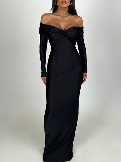 Black Sheath/Column Off Shoulder Jersey Long Sleeve Formal Dress PT02026273