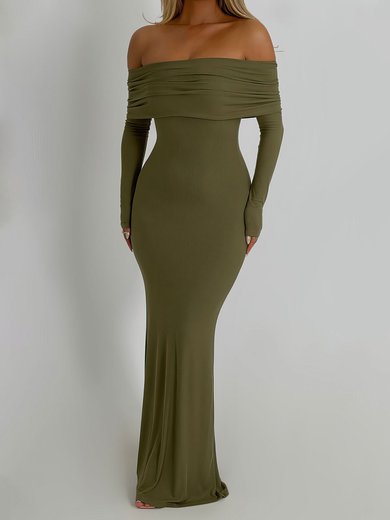 Sheath/Column Off Shoulder Long Sleeve Jersey Formal Dress PT02026275