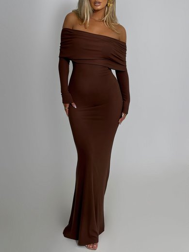 Sheath/Column Off Shoulder Long Sleeve Jersey Formal Dress PT02026276