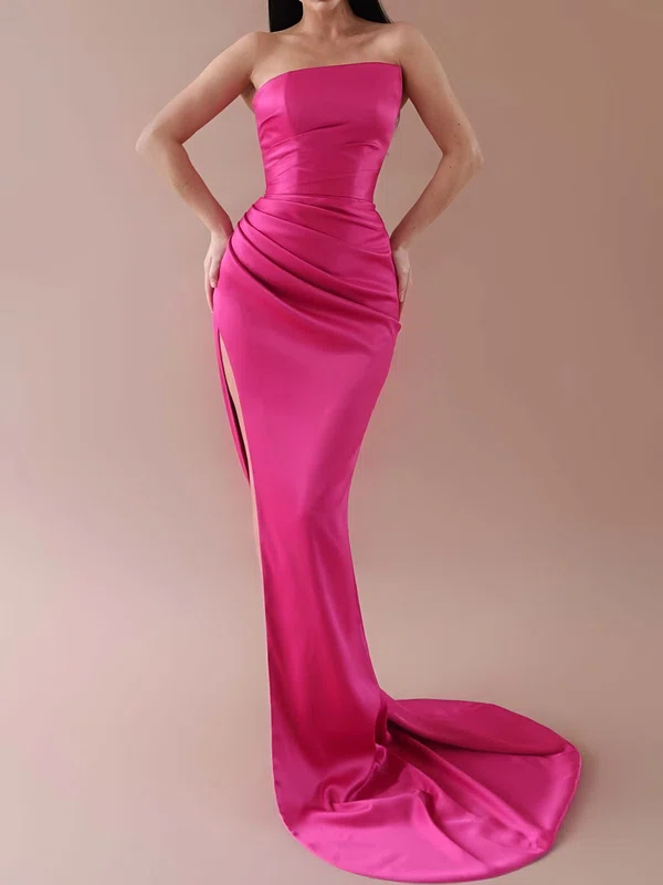 Elegant Fuchsia Satin Sheath/Column Ruched Formal Dresses PT02028308