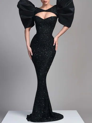 Unique Black Sequin Trumpet/Mermaid Lace-up Formal Dresses PT02028339