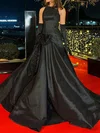 Modest Black Satin Ball Gown/Princess Bow Formal Dresses PT02028360