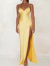 Petite Sheath/Column Satin V-neck Lace-Up Split Formal Dresses PT02028405