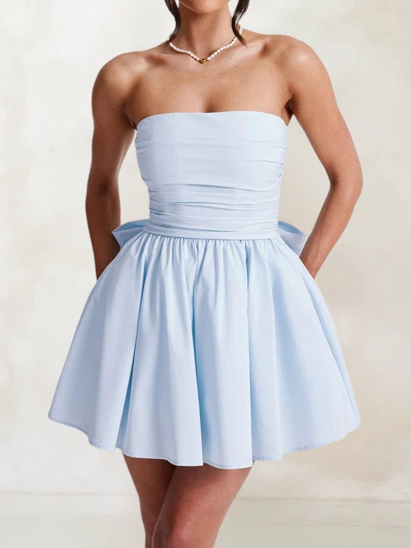 Strapless Satin Skater Homecoming Dresses With Bow PT02054687