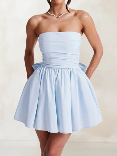 Strapless Satin Skater Homecoming Dresses With Bow PT02054687
