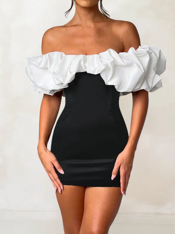 Tight Satin Off-the-shoulder Ruffle Homecoming Dresses PT02054705