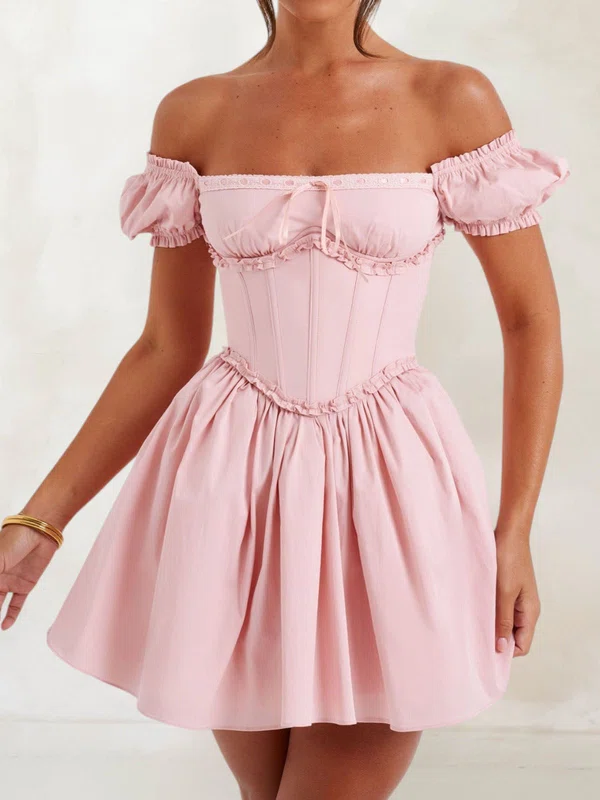 Off-the-shoulder Corset Ruffle Short Sleeves Homecoming Dresses PT02054754