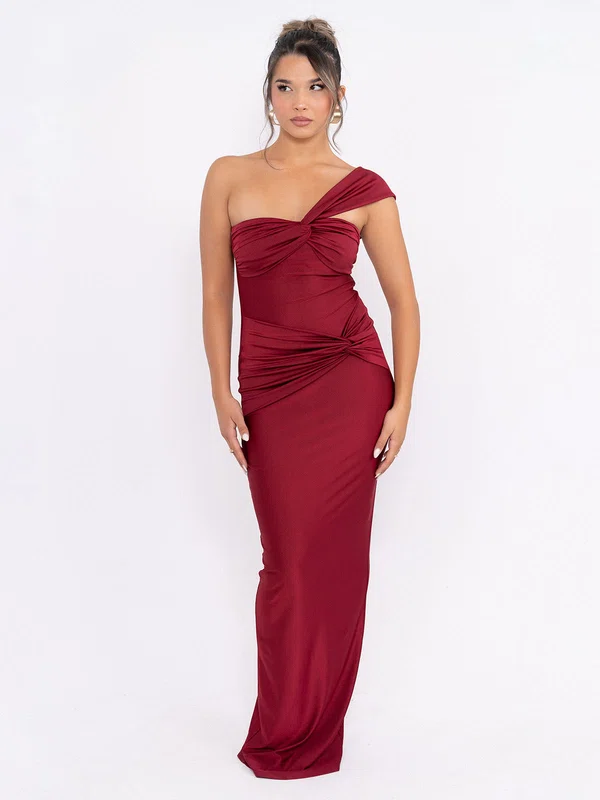 Unique Burgundy Jersey Sheath/Column One Shoulder Maxi Dress PT02028420
