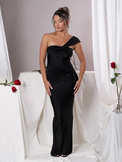 Unique Black Jersey Sheath/Column One Shoulder Maxi Dress PT02028421