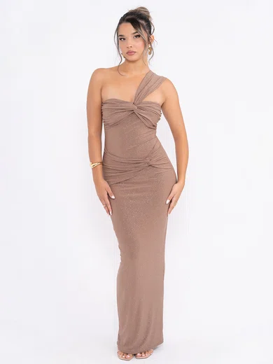 Glitter Sheath/Column One Shoulder Ruched Maxi Dress PT02028429