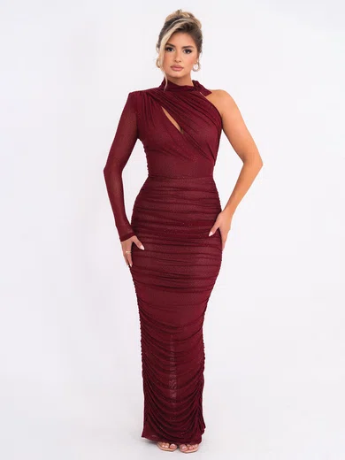 Unique Burgundy Jersey Sheath/Column Cut Out Beaded Maxi Dress PT02028438