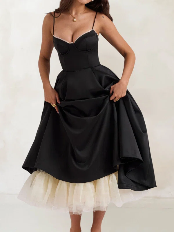 Puffy Ball Gown/Princess Satin V-neck Midi Dress PT02028499