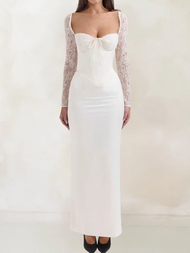 Elegant White Stretch Crepe Sheath/Column Lace Formal Dresses PT02028505