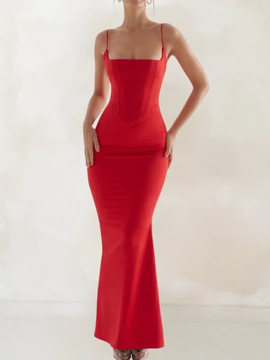 Elegant Red Stretch Crepe Sheath/Column Square Neck Formal Dresses PT02028506