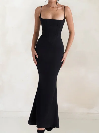 Elegant Black Stretch Crepe Sheath/Column Square Neck Formal Dresses PT02028512