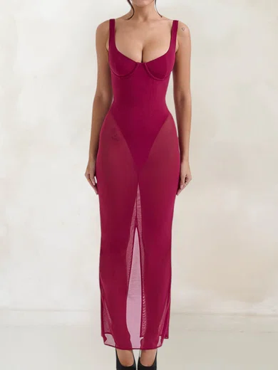 Unique Sheath/Column Chiffon Scoop Neck Split Formal Dresses PT02028517