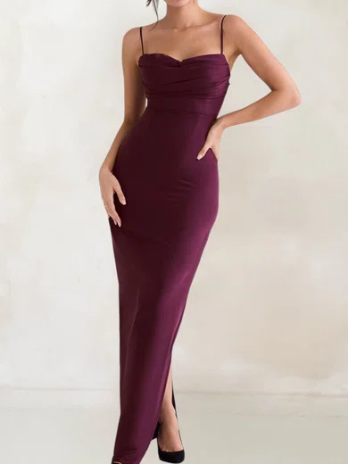Elegant Sheath/Column Jersey Cowl Neck Split Formal Dresses PT02028519