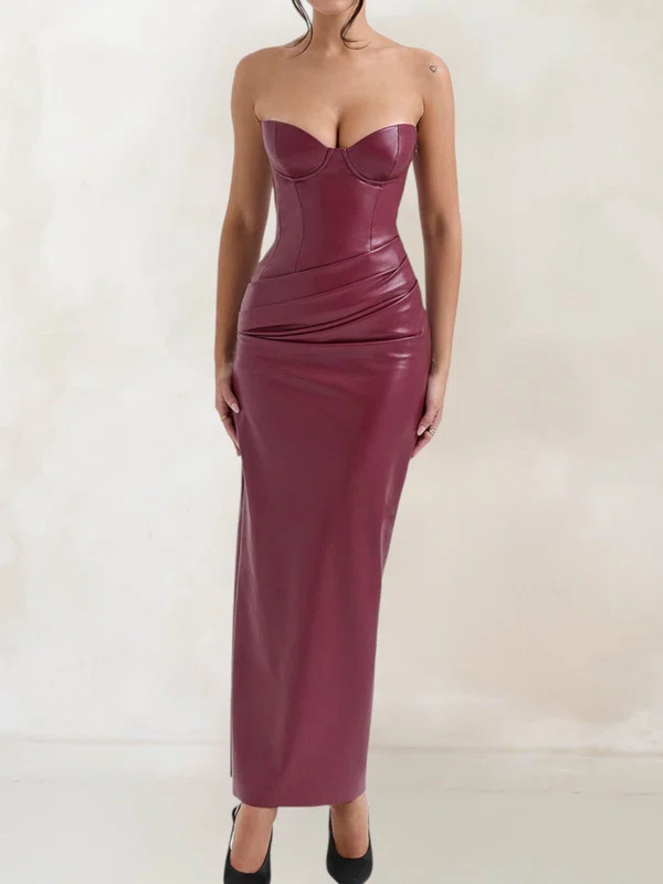 Modest Burgundy Sheath/Column Sweetheart Ruched Formal Dresses PT02028521