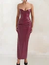 Modest Burgundy Sheath/Column Sweetheart Ruched Formal Dresses PT02028521