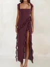 Unique Sheath/Column Chiffon Square Neck Ruffle Formal Dresses PT02028525