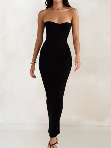 Elegant Black Stretch Crepe Sheath/Column Sweetheart Formal Dresses PT02028526