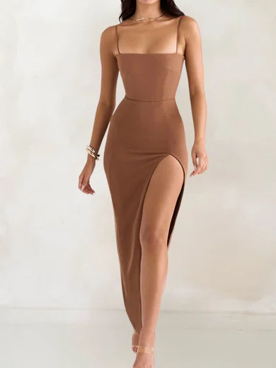 Elegant Sheath/Column Stretch Crepe Square Neck Formal Dresses PT02028527